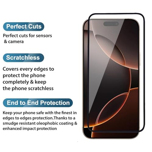 Image of Premium Tempered Glass Screen Protector Compatible with iPhone 16 Pro Max (6.9 Inch) | 9H Hardness | Edge to Edge Protection | Anti Scratch | Bubble Free Installation | HD Clear | Ultra Thin Screen Guard