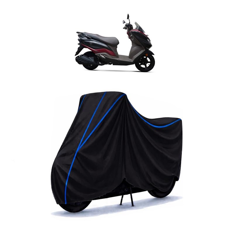Image of Scooty Cover Water Resistant for Burgman | Universal Scooter & Bike Cover | Heavy Duty UV Protection | Dust, Rain & Scratch Protection | Elastic Fit All Weather Indoor Outdoor | Black with Blue Piping