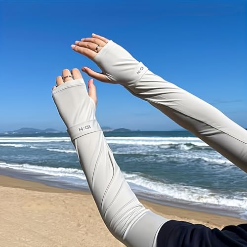 Summer Ice Sleeves, Ice Silky Fiber Fabric, Breathable for Outdoor Driving and Cycling, Arm Sleeves and Protectors (1 Pair Grey)