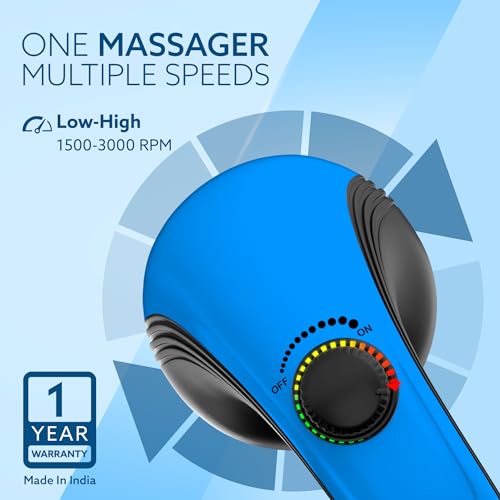 Image of AGARO Atom Plus Electric Handheld Full Body Massager, 4 Massage Heads, Mesh Cover, Variable Speed Settings for Muscle Relief and Relaxation, Back, Leg & Foot (Blue)