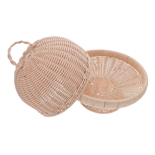 LIGIGWASH Wicker Bread Basket With Lid Round Woven Storage Tray For Freshness Preservation Of Fruits Snacks And Small Items Organizer For Kitchen And Home