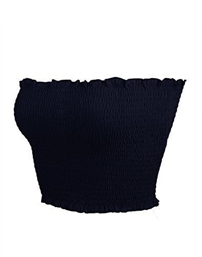 Sweetbei J Womens Strapless Pleated Summer Sexy Bandeau Tube Crop Tops Navy M #TOP2