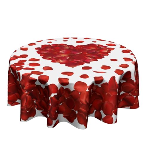 Granbey Valentine Round Table Cloth - Red Heart Table Cloth 60 Inch Romantic Rose Flower Table Cover for Dining Room Party Wedding Picnic Indoor