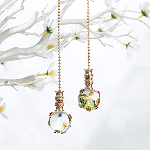 Image of Ceiling Fan Pull Chain, Fan Pulls Set with Connector, 2 Pack Crystal Colorful Point Fan Pull Extension for Light Fan Chain