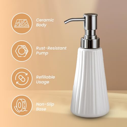 Image of AD Tech Solution Ceramic Liquid Soap Dispenser with Rust Free Pump|Handwash Shampoo Dispenser for Bathroom| Handwash Bottle for Kitchen|Soap Bath Dispenser for Bathroom. (White, 250ML)