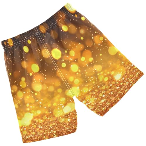 Pigsaly Boys' Swim Board Shorts Mustard Yellow Amber Gradient Flashing Glitter Boy's Swim Trunks Kids Swimwear M2