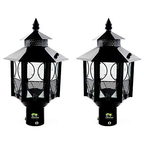 Image of Weldecor Metal Antique Decorative Outdoor Gate Lamps,Architectural Design for Main Home Gate Light Waterproof,Rustproof for Garden,Exterior Compound Wall Lights for Piller,Pole Lamp Post Set of 2
