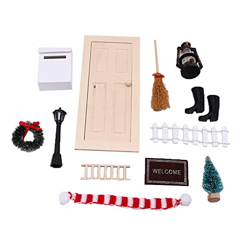 ikasus Miniatur Puppenhaus Wichteltür Set,Weihnachten Wichtel Tür Nissedor mit Zubehör,Möbel Deko Mini Ornament Fairy…