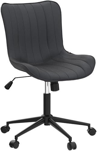 Miniatura 4 de YOUNIKE Silla de escritorio compacta negra para oficina en casa con ruedas, cómoda silla de tocador sin brazos con respaldo mecedora ajustable,