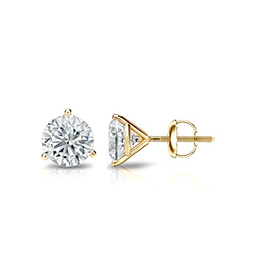 3/4 Carat Round Diamond Simulant Cubic Zirconia Stud Earrings In 14K Yellow Gold With 3-Prong Martini Screw Back By Diamond Wish #TOP12