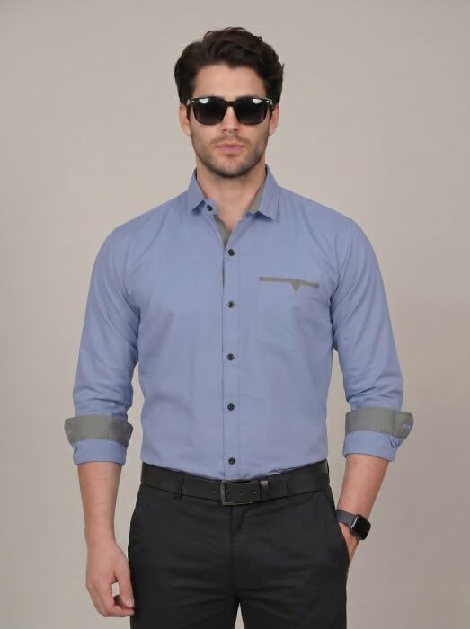 Image of Diverse Men's Cotton Blend Shirt with Pocket Design Spread Collar Full Sleeves Regular Fit and Standard Length | Comfortable Cotton Casual Shirt for Man
