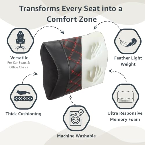 Image of Amazon Basics Car Seat, Office Chair Orthopedic Headrest Pillow,100% Memory Foam-Neck, Cervical Pain Relief, Best for Long & Short Travel | Premium Faux Leather,1 Year Warranty| Black,20 X 24 X 13 Cm