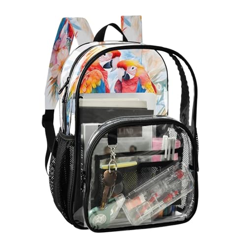Tropical Flower Parrot Bird Clear Backpack Heavy Duty See Through Transparent PVC BookBag for Kids Boy Girl School Work2