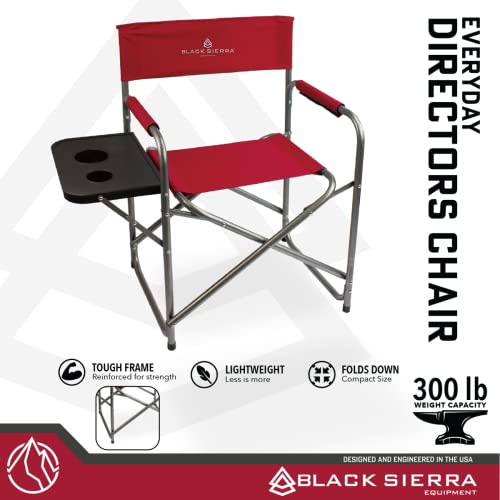 Black Sierra Everyday Directors Camping Chair, Foldable Patio Chair With Cup Holder, Heavy Duty Portable Outdoor Beach Chair Supports 300 Lbs, Foldable Outdoor Chair Perfect For Camping, Beach, Patio #TOP1