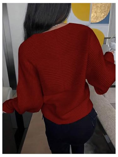 SweatyRocks Women's Criss Cross Wrap Sweater V Neck Long Sleeve Loose Fall Knit Tops2