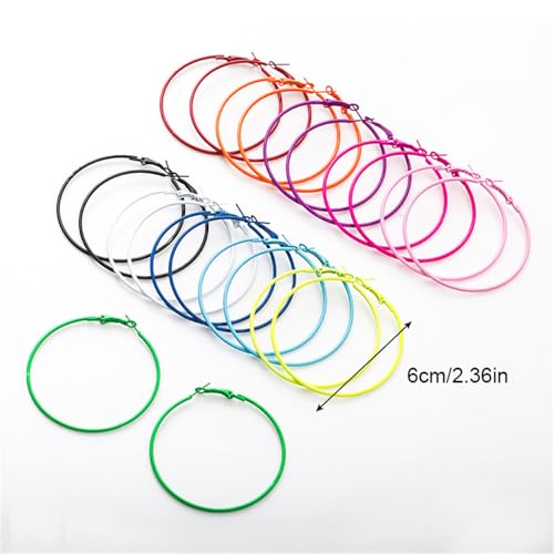 Dreuyet 9 Pairs 80S Neon Hoop Earrings for Women Retro Colorful Large Bright Hoop Lightweight Round Circle Earrings for 80's Costume Outfit Glow Dancing Party Accessory3