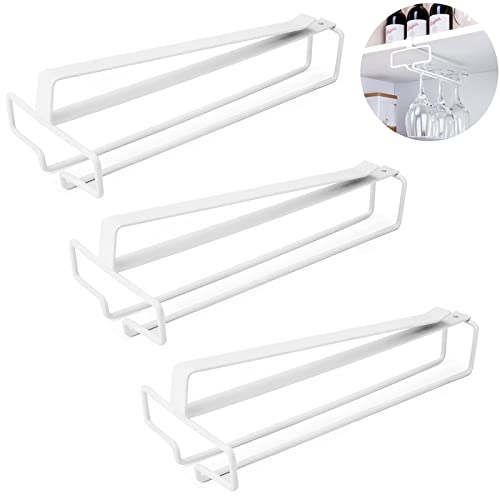 SAMSYOKI 3 Piezas Soporte para Copas de Vino Colgante, Colgador Copas Sin Taladrar de Metal, Estante para Colgar Copas para Cocina Bar Restaurante (Blanco) Cover