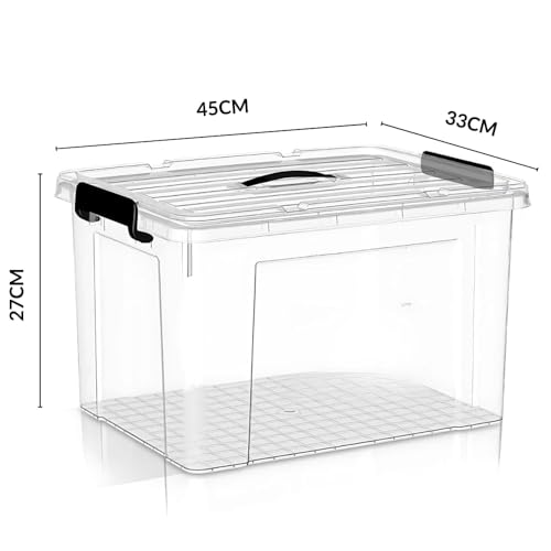 Image of Ash & Roh Plastic Storage Box /Bin /Container with Locking Lid - Sturdy and Versatile Home Organizer, Available in Multiple Size. (2, HEAVY TRANSPARENT, (LARGE-45 X 33 X 27CM))
