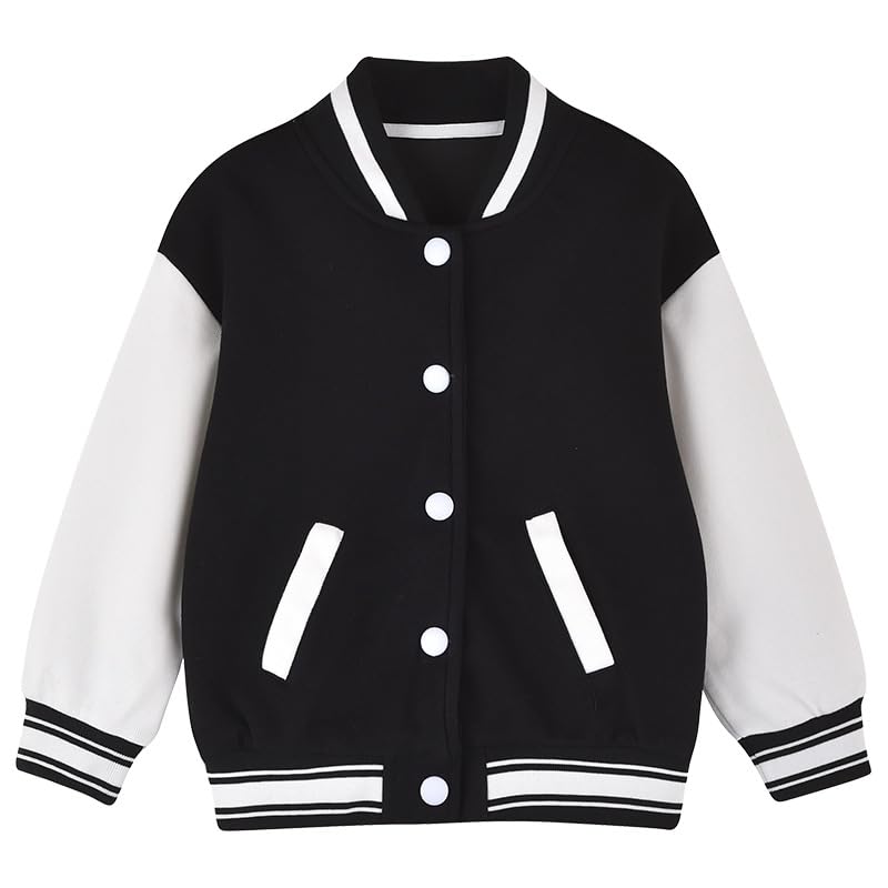 Boys Girls Baseball Jacket Toddler Bomber Cardigan Coat with Pocket Kids Vintage Varsity Letterman Outwear Uniform