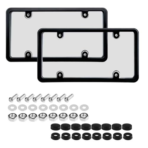 NGHEY Black 2PC Personalized License Plate Frame with Matching Screw Cap Screws for Easy Installation