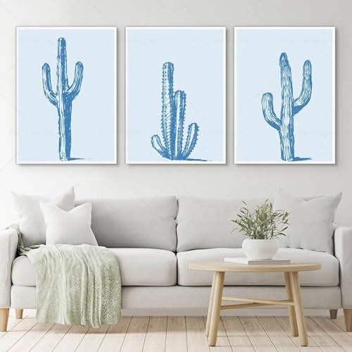Peinture murale bleue cactus 60x80cm affiche minimaliste salon