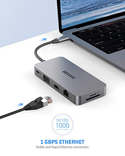 USB C Hub,Type C Hub,EUASOO 10 in 1 Adapter with 1Gbps Ethernet,4K USB C to HDMI,VGA,Power Delivery Charging Port,2 USB3.0,2 USB2.0,SD/TF Card Reader for MacBook Pro,Chromebook,Other Type C Laptops - Thumbnail 5