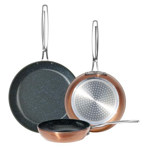 Nuwave 3-Piece 8”, 10”, 12” Forged Lightweight Frying Pan Set, G10 Healthy Duralon Blue...