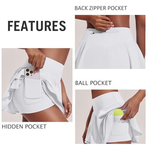 Image of PINSPARK Womens Tennis Skirt Pleated High Waisted Golf Skort with 3 Pockets
