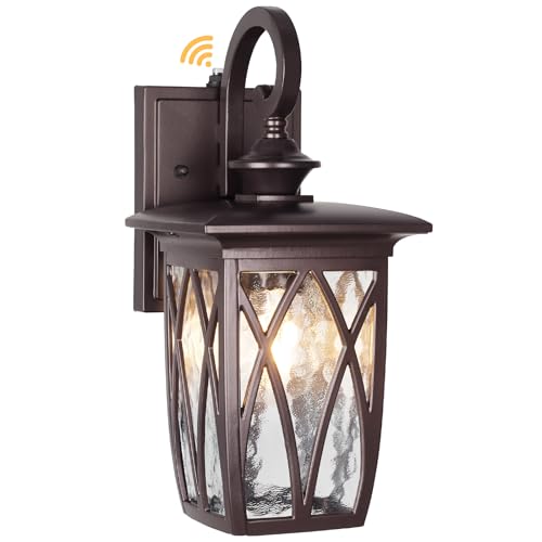 Image of Dusk to Dawn Outdoor Wall Light Fixtures,18'' Outdoor Porch Sconces Lighting , Waterproof Wall Lanterns with E26 Sockets & Water Ripple Glass, Modern Oil Rubbed Bronze Outside Lights for Patio, Garage
