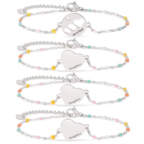 Image of DS Mother Daughter Bracelets Set,18K Gold Plated Stainless Steel Heart Jewelry for Women Girls,Mothers Day Gifts for Mom /Daughter,Adjustable Matching Bracelets for Mommy and Me gift box packaging