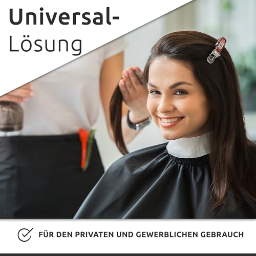 ECENCE Friseurumhang mit professionellem Hakenverschluss - Haarschneideumhang Schwarz 150x120cm, wasserabweisend, Barber Cape für Friseursalon