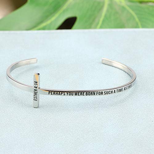 Cross Bracelet Religious Cuff Bangle Bible Verse Christian Gifts Jewelry For Women (Perhaps You Were Born For Such A Time As This -Esther 4:14) #TOP3