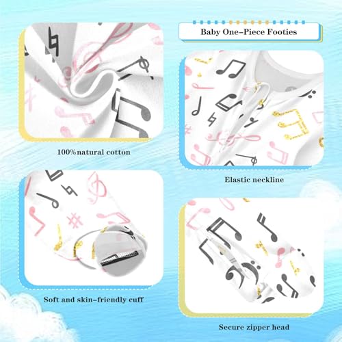 Dussdil Gold Black Pink Music Notes Baby One-Piece Footies Newborn Boys Girls Rompers Pajamas Sleep Play Footed Pjs2