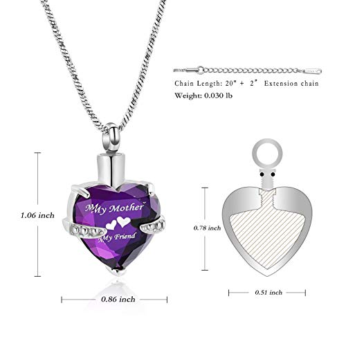 Yinplsmemory Mom Urn Necklace for Ashes Crystal Hollow Heart Pendant Ashes Keepsake Jewelry - Mother Cremation Memorial Gift3