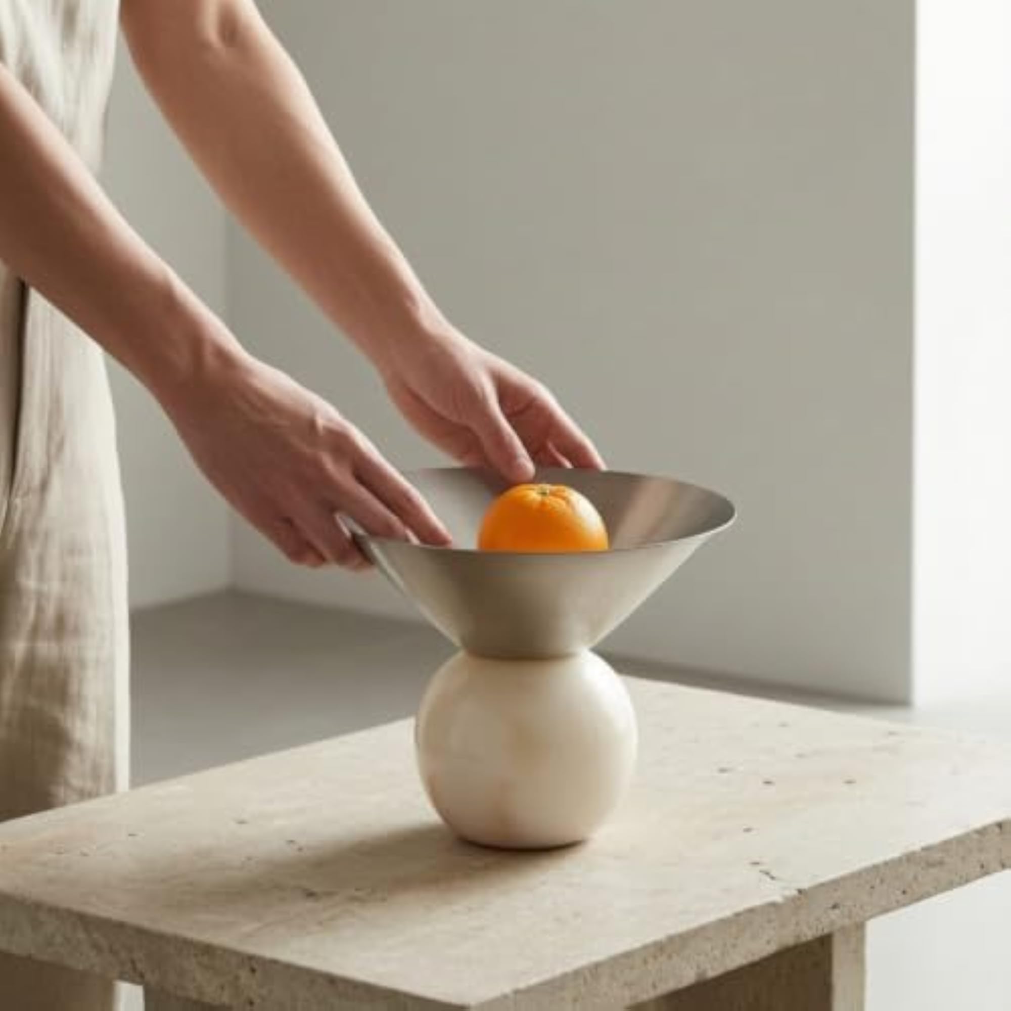 Modern Pedestal Tray with Stone Base, Decorative for Home
