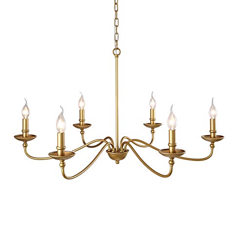 Seol SLP1902GD Light 36 Inch Dia Classic Candelabra Style Large Farmhouse Chandeliers Dining Room Light Fixture Ceiling Hanging Pendant 6 Light 240W Antique Gold Painted Finish Indoor thumb #1