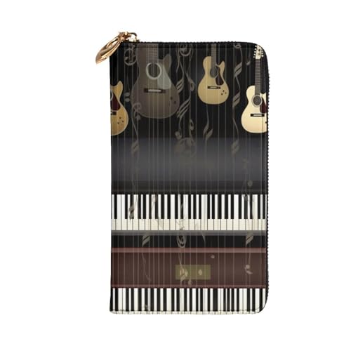 Guitar Piano Pattern Wallet for Men Women Long Purse Leather Clutch Large Business Handbag Travel Phone Holder Credit Card Holder Money Case with Zipper Leather Wallets Gift2
