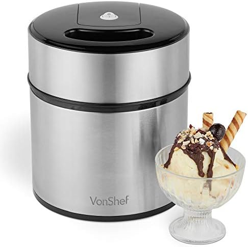 VonShef Ice Cream Maker Machine  Frozen Yoghurt Sorbet Maker 1.8L, Easy Operation, Detachable Mixing Paddle, Non-Stick Bowl, Large Ingredients Chute, Homemade Ice-Cream in 20 Minutes  Silver