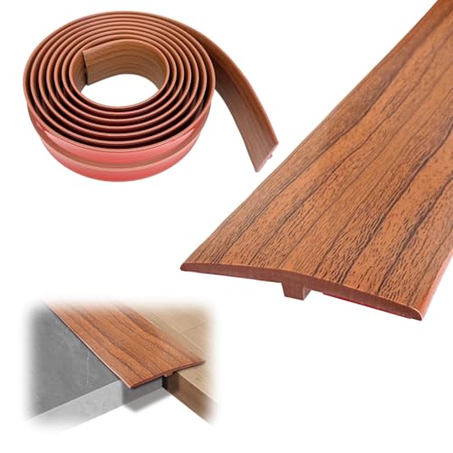 MIUUIPI 3M * 5CM Übergangsprofil Selbstklebend, PVC Türschwellen Leiste, T Profil Übergangsleiste Boden Höhenausgleich Abdeckleiste für Parkettböden Laminate Schwellen (Holzmaserung Braun)