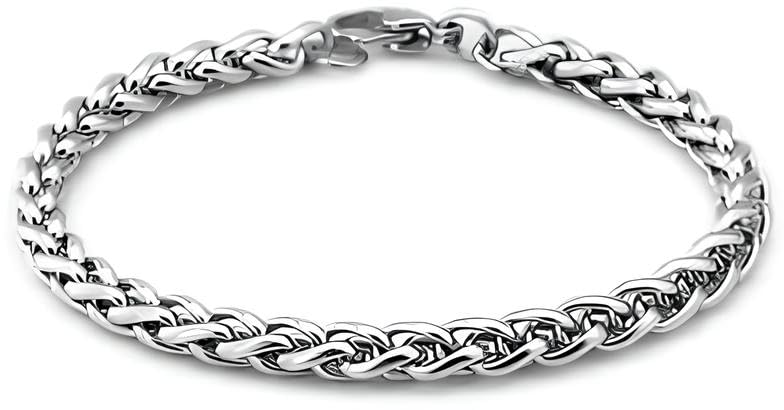 AEE® Erkek Çelik Bileklik Paslanmaz Gümüş Renk İç İçe Geçmeli Burgulu Chavin Angelus Unisex (20 cm-4mm)