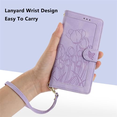 Étui iPhone 15 Pro vert Housse portefeuille cuir à rabat papillon porte-carte
