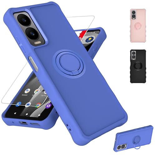 jioeuinly for Cricket Debut S3 Case Compatible for ATT AT&T Vista 2 Phone Case U572AC U572AA Cover [with Tempered Glass Screen Protector][ 2MM Thickening Super Protection][Ring Support] Blue
