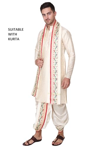 Image of Rameshwaram Fabrics Mens Ready to Wear Silk Dhoti with Angwastra Set - Pocket Dhothi