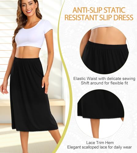 Image of Vlazom Half Slips for Women Under Dress Long Half Slip Under Skirt with Lace Trim Size S-XXL