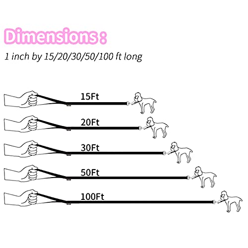 Image of HIKISS Long Dog Leash Obedience Recall Training Agility Lead with Thickening Material for Large Dog - 15ft 20ft 30ft 50ft 100ft Training Leash(Pink 50ft)