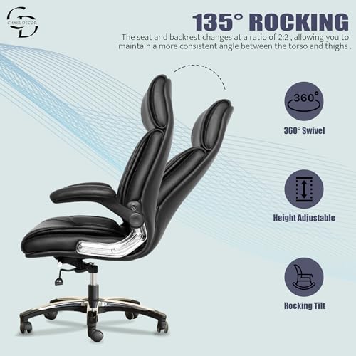 Image of Premium Leatherette Office Chair | Ergonomic High-Back Executive Chair for Home, Office, Study & Gaming | Height Adjustable Boss Chair with Sturdy Chrome Base | 1 Piece (Brown)