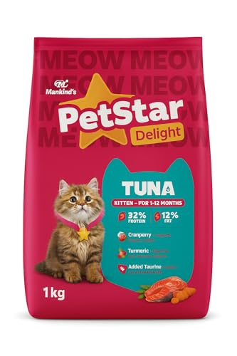 Image of Mankind PetStar Kitten Cat Food - Tuna Flavour (1 Kg) | Complete & Balanced Nutrition for Healthy Growth, Digestive & Hairball Care