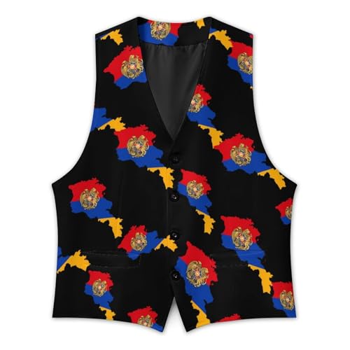 Armenia Map Flag With Coat Of Arms Mens Suit Vests V-Neck Casual Vest Dress Formal Tuxedo Wedding Waistcoat4