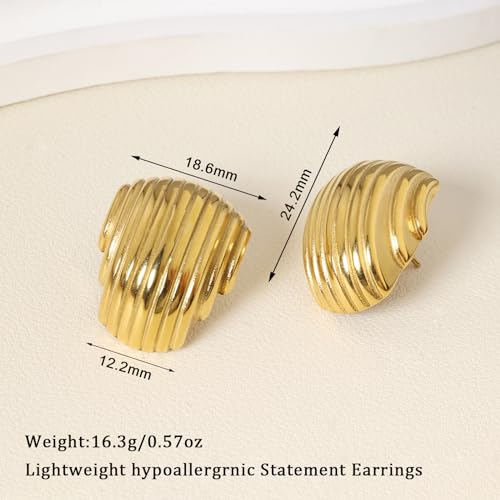 Gold Statement Earrings for Women Trendy, Chunky Gold Earrings Big Shell Wings Textured Dome Earrings Drop Earrings Hypoallergenic Earrings Lightweight Dainty Vintage Jewelry Gift2