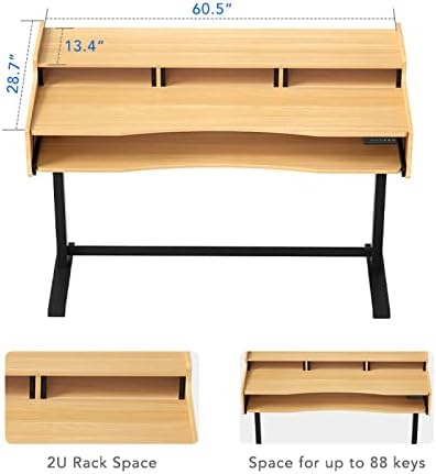 FLEXISPOT ESD1 Electric Music Standing Desk Home Office Electric Height Adjustable Sit-Stand Desk 150 * 70cm Wood Top with Drawer & Fast USB Chargers (Black Frame+Wood Top)